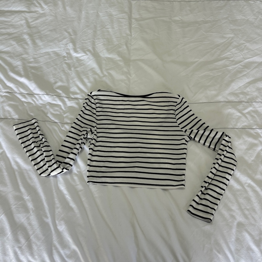 SHEIN Striped Bow Long Sleeve Top | Size L | Never worn